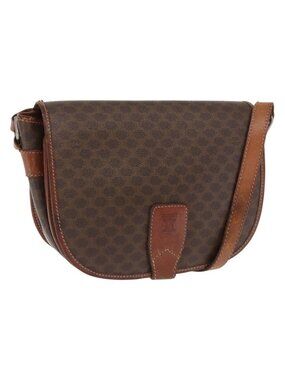 Authentic CELINE Macadam Canvas Shoulder Bag PVC Brown Gold